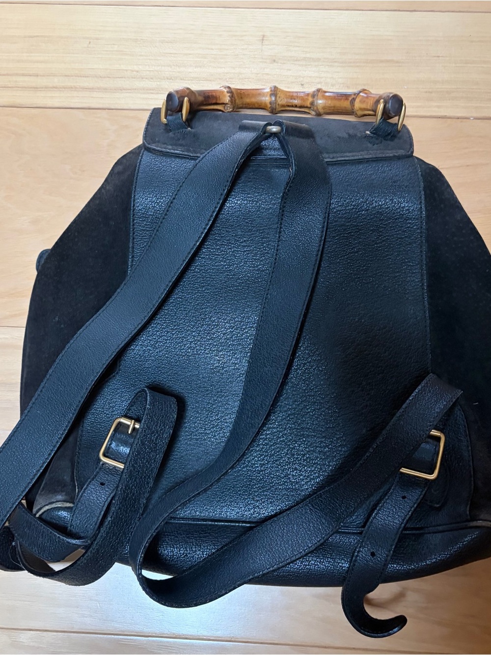 Gucci Black Suede & Leather Backpack with Bamboo Accents - Picture 2 of 5